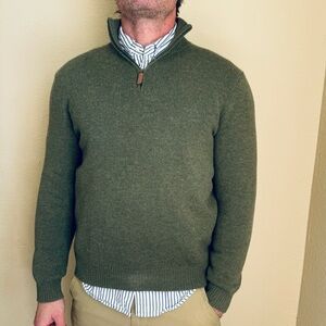 Sold - Polo Ralph Lauren Men's L Lambswool Olive Green Quarter Zip Sweater